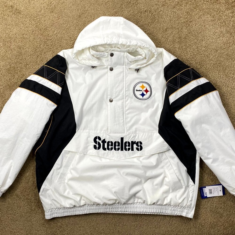 Steelers Jacket Pittsburgh Starter Half Zip Hooded Pull Over Jacket S M L XL 2X